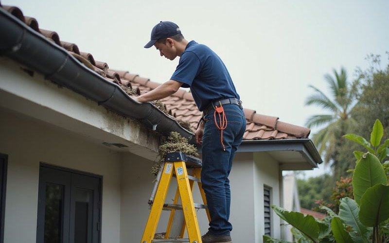 Before and after comparison of clogged gutter cleaning service