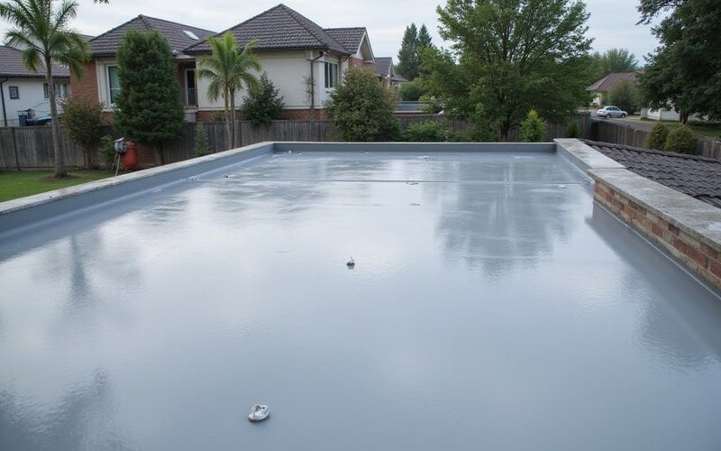Step-by-step waterproofing application on concrete roof